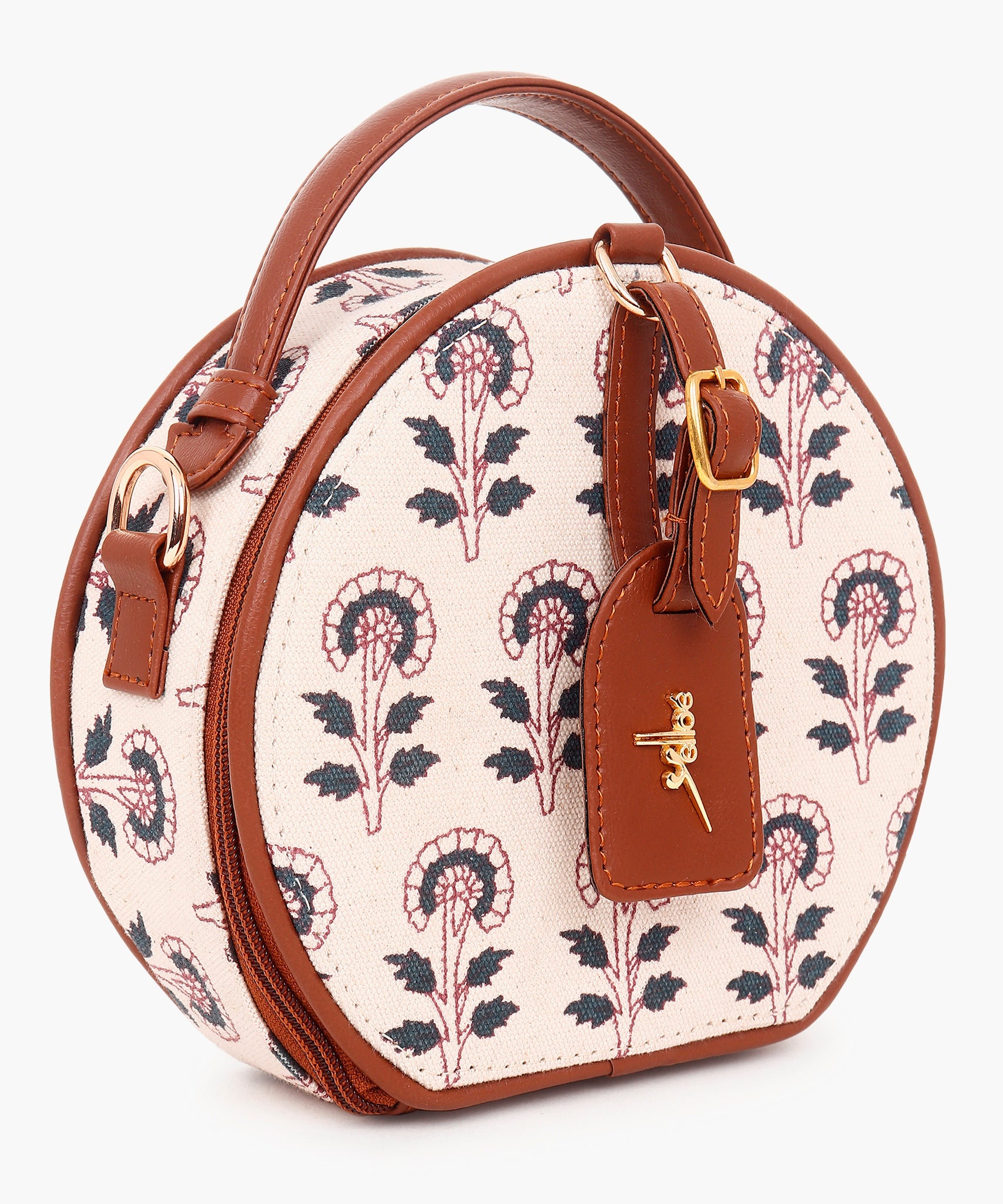 Printed Round Sling Bag Offwhite