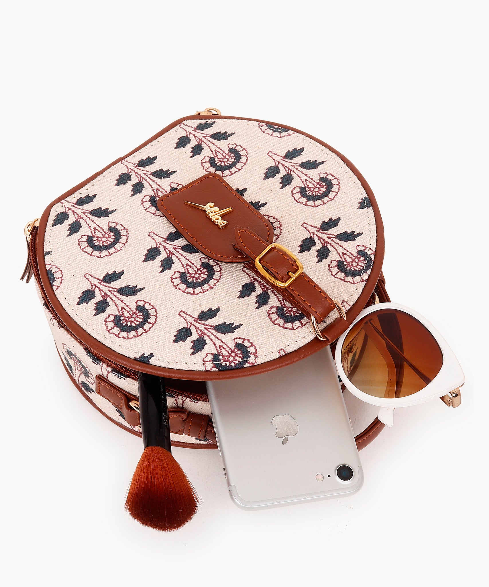 Printed Round Sling Bag Offwhite