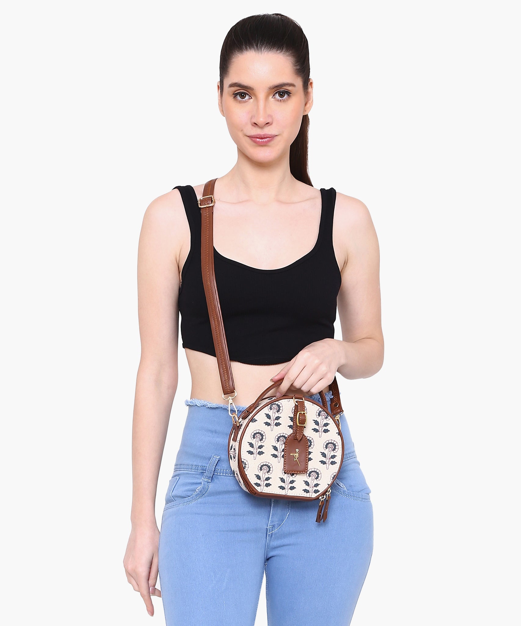 Printed Round Sling Bag Offwhite