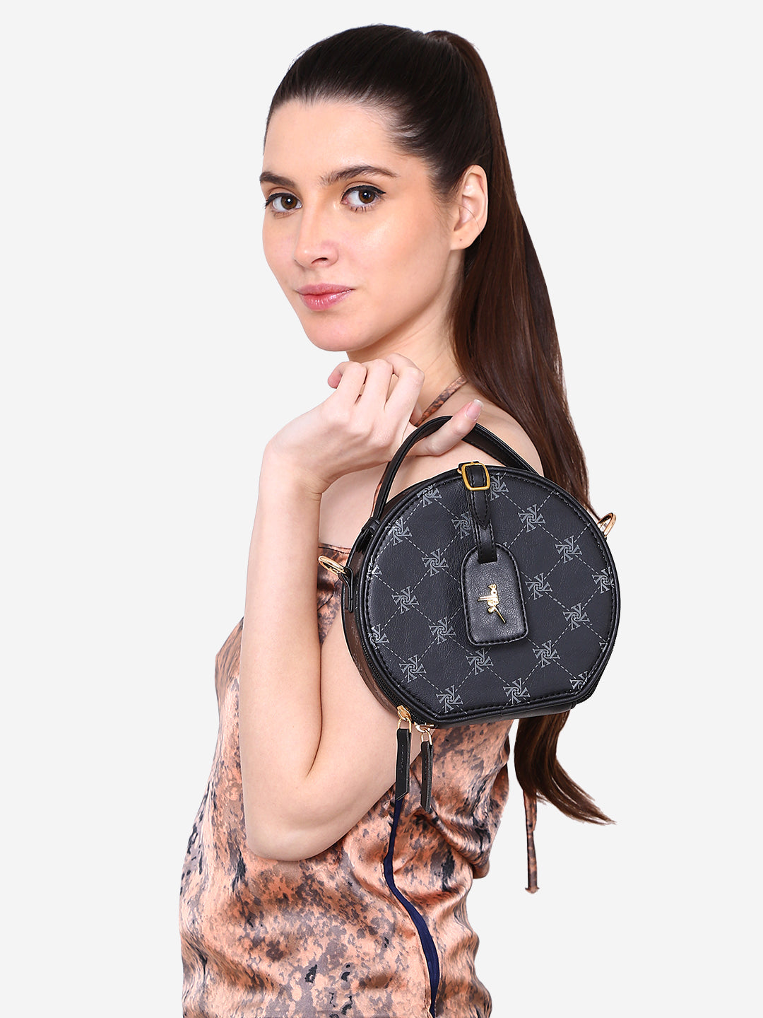 Yelloe Iconic Print Sling Bag Black