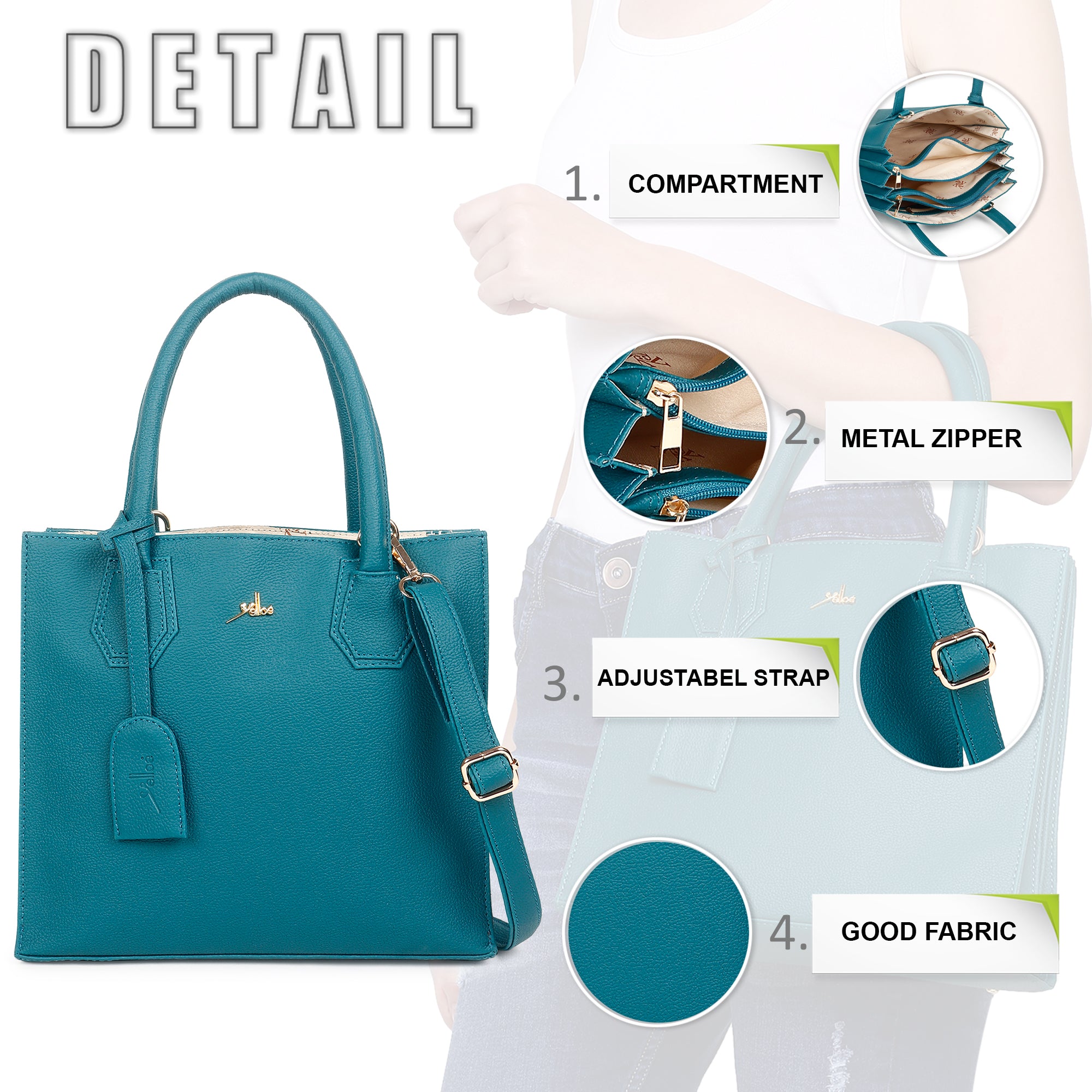 Satchel Handbag multi compartment Turquiose