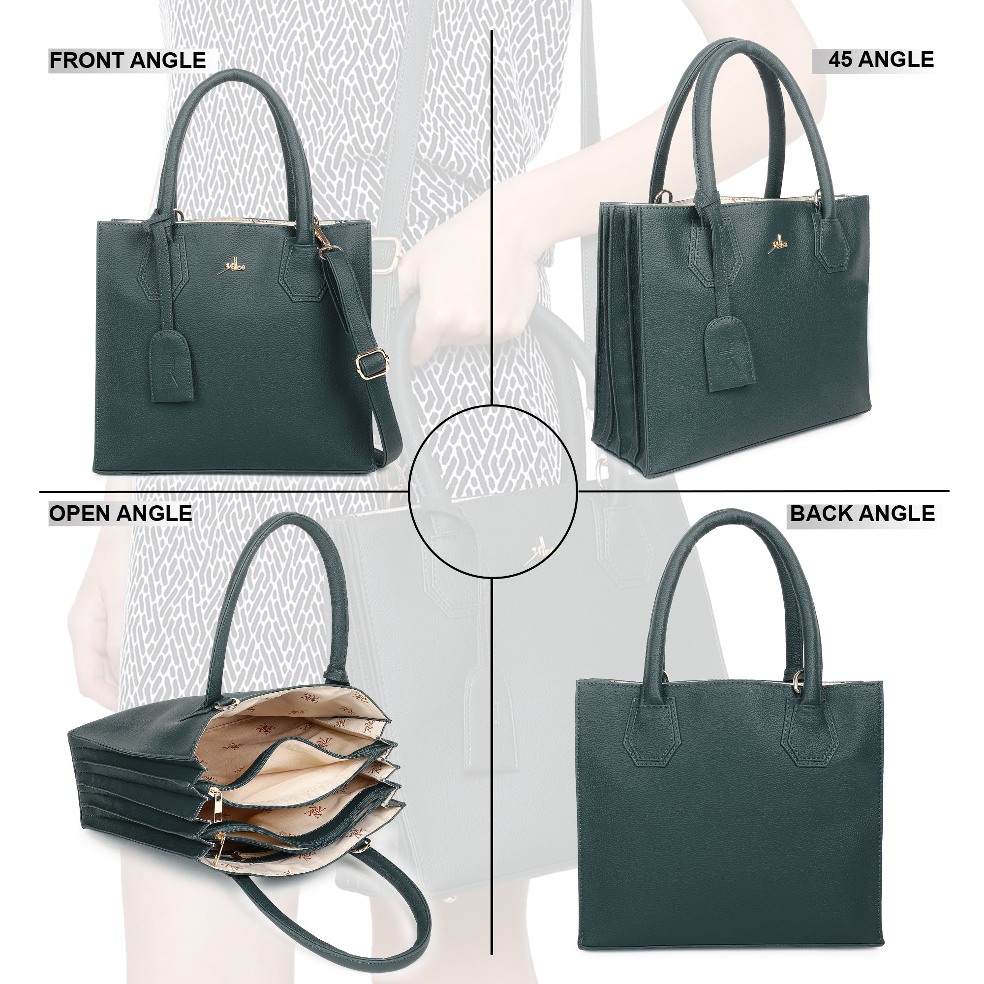 Satchel Handbag multi compartment Green