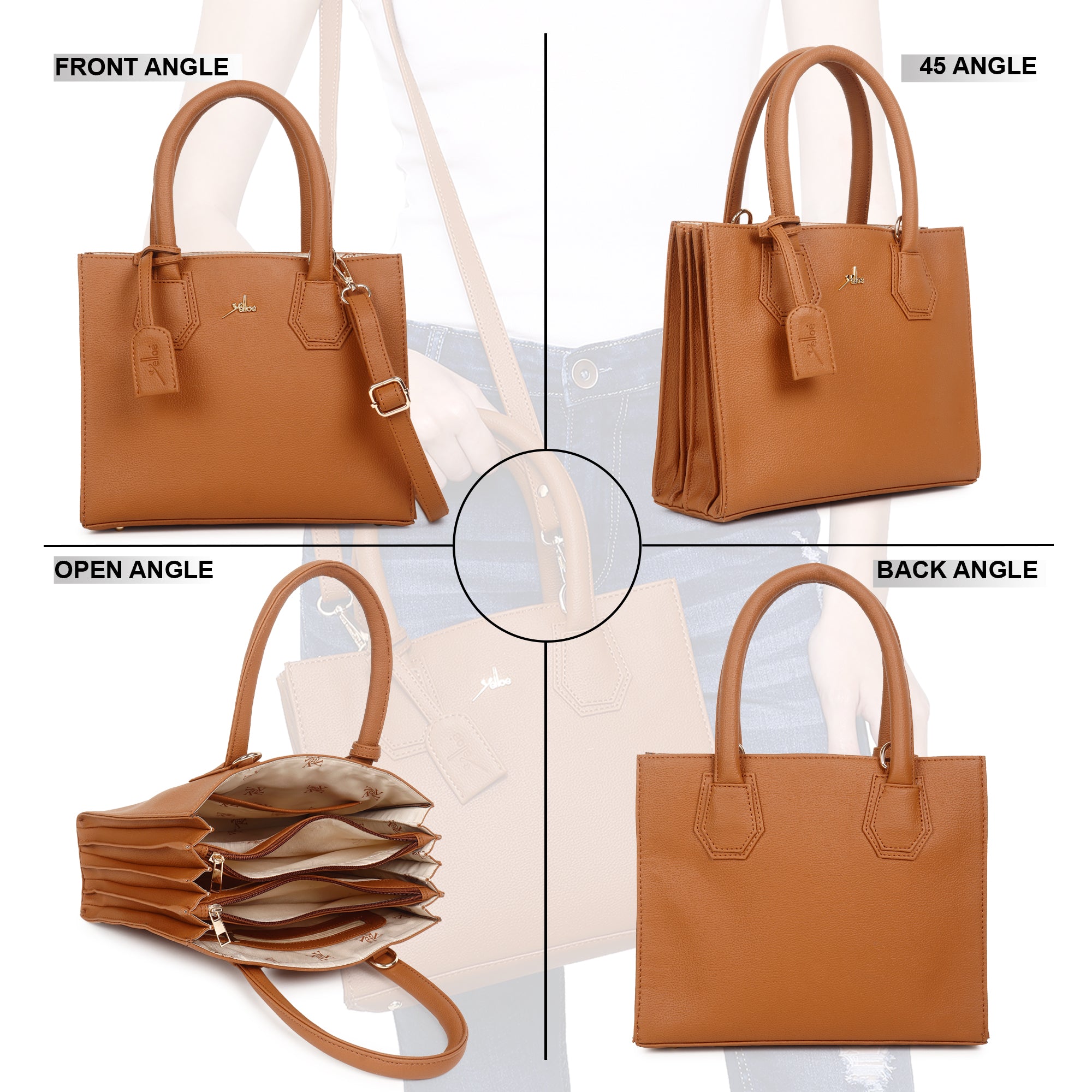 Satchel Handbag multi compartment Tan
