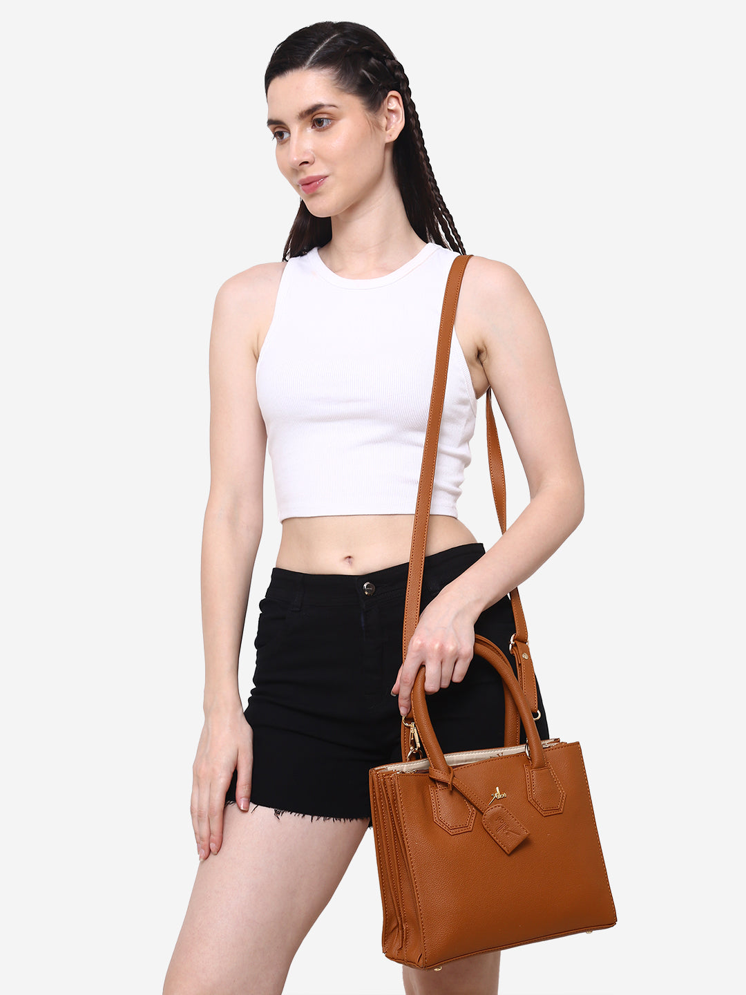 Satchel Handbag multi compartment Tan