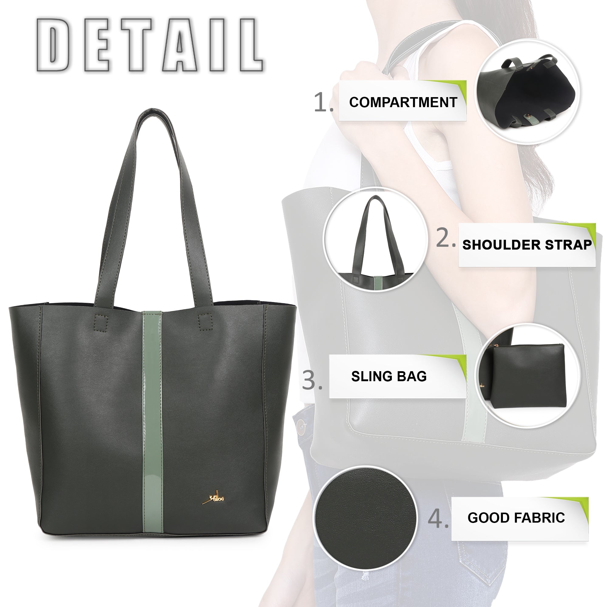 Bag in Bag shoulder Tote bag Green