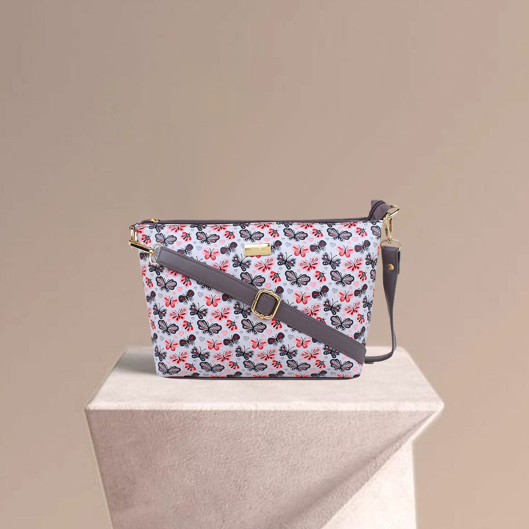 Grey butterfly Printed Structured Sling Bag