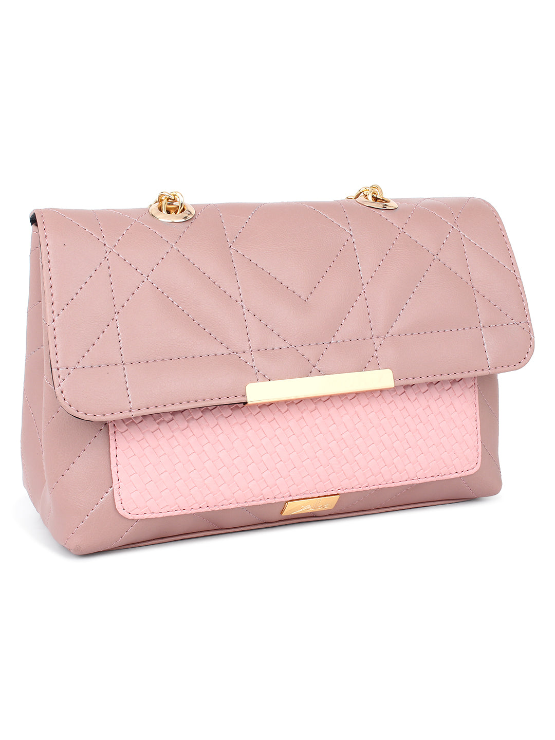 Multi Compartment Color Blocked Handbag In Pink (M)